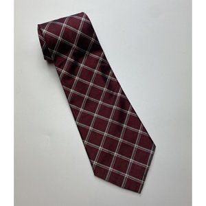 POLO BY RALPH LAUREN MEN'S TIE 100% SILK MADE IN USA Burgandy Silver Plaid
